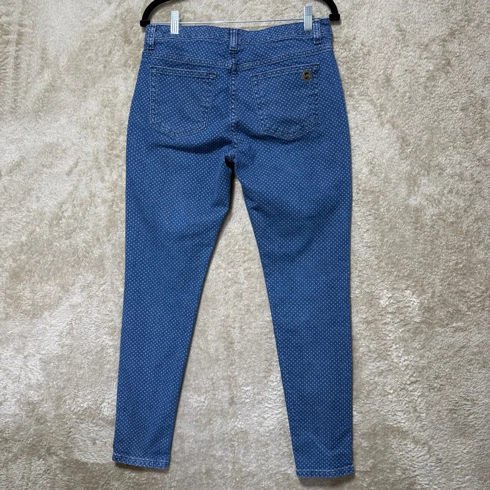Michael Kors Skinny Jeans Womens 8 Blue Polka Dot High Rise Stretch Denim Casual